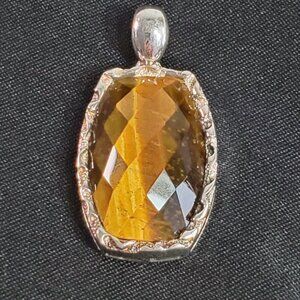 Whitney Kelly Faceted Tigers Eye Pendant Sterling Silver 2 inches signed WK 925
